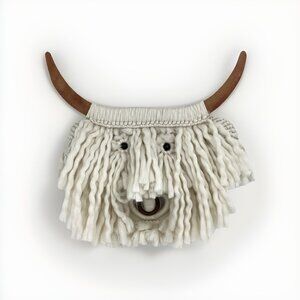 Macrame Highland Cow Wall Hanging Decor Yarn Bull Head Wooden Horns